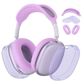 Silicone Case Cover for AirPods Max Headphones, Clear Soft TPU Ear Pad Cover/Ear Cups Cover/Headband Cover for AirPods Max 2024/2020, Anti-Scratch Transparent Accessories (Clear Purple)