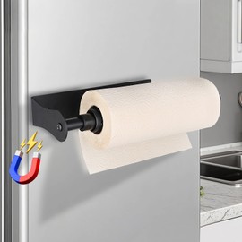 MONEER Magnetic Paper Towel Holder for Frige, One-Hand Operable Paper Towel Holder, Self-Adhesive, No Drill Magnet Paper Towel Holder for Kitchen, Refrigerator, RV, Garage (Black)