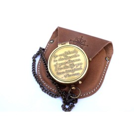 Brass Compass Engraved with Thoreau's Go Confidently Quote and Embossed Leather Case, Scout Gift