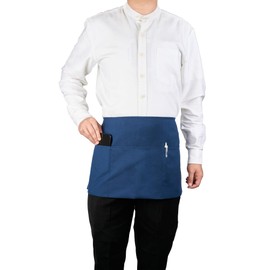 Restaurantware-RW Base Waist Apron, 1 Server Apron With 3 Pockets - Half Waist, Machine Washable, Blue Poly-Cotton Unisex Apron, For Hotel, Bar, Cafe, Salon, Restaurant, Spa, Florist, And More