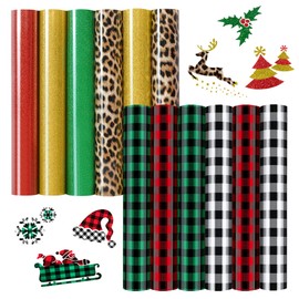 Vinilo de transferencia de calor HTV, paquete de 12 unidades de 12 x 10 pulgadas, vinilo para planchar para Cricut o máquina de prensa de calor, 7 colores surtidos decoraciones de Navidad para camisas
