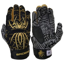 Spiderz 2022 Custom Hybrid Baseball/Softball Batting Gloves Black Vegas Gold