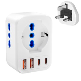 UK Adapter, 7 in 1 Travel Adapter UK Adapter England Germany Plug with 2 USB C and 2 USB A, 2500 W Socket Adapter England with 2 IT + 1 Schuko, Adapter UK, Adapter England, Travel Adapter Type G Plug