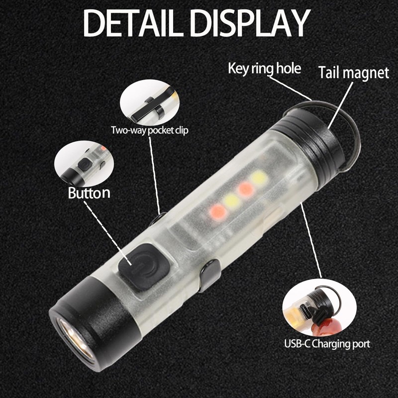 Hilngav3Pack MINI EDC Rechargeable Keychain Flashlight, 300 Lumens USB C