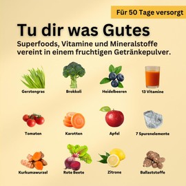 Vital Kraft Multivitamin Pulver - mit Zink, Kupfer und Selen - 50 Portionen Vitamine & Mineralstoffe - 300g mit Superfoods und Pflanzenstoffe