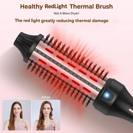 1 1/2 Inch Thermal Brush for Women, Hair Curling with Red Light Heated Round Fast Heating, Hot Round Double Voltage for Travel for Hair Straightening Curling Volumize