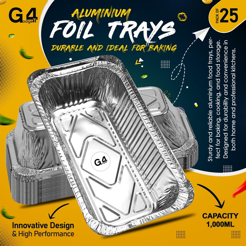 G4GADGET 15 Pack Aluminium Foil Trays, Heavy-Duty Food Containers for