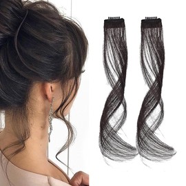 XFSRG Pack of 2 Fringe Pony Hairpieces, 35 cm, Side Air Bangs, Synthetic Fringe Hair Clips for Clip-on with Temples for Women (Brown/Black)