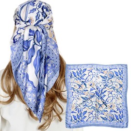 stylFRSH Satin Bandanas Head Scarf For Women, Hair Scarves Accessories Fashion Wrap Neck Silk Sleeping Headscarf, Beige Leafy,35 x 35 Inch (WS203LEA35)