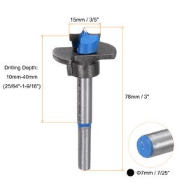QUARKZMAN 2 x Forstner Drill Bits 15 mm (3/5 Inch) Carbide Adjustable Depth Wood Forstner Bits Round Shank Hole Saw Drill Opener Cutter with a Wrench for Woodworking Drilling