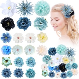 Pack of 20 Hawaii Colourful Hair Clips Women, Blue White Flower Hair Clips Girls, Hair Clips Children's Flower Hair Accessories for Women Party Hair Styling Hair Pins Wedding Hair Accessory
