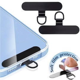 ZXZone Metal Phone Tether Tab, Anti-Scratch, Universal Cellphone Lanyard Pad for Full Phone Cases, 2 Pieces (Black)