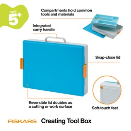 Fiskars Kids Creating Toolbox – Portable Art Storage Organizer with Reversible Lid, Carry Handle, and Secure Snap-Close Design