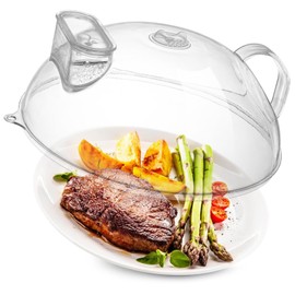 WENWELL Microwave Splatter Cover with Water Steamer,Protect Food Splashes,Dish Bowl Plate Serving Lid with Handle,BPA-Free,Clear Safe Plastic,Microwave Cover for Food,10 Inch