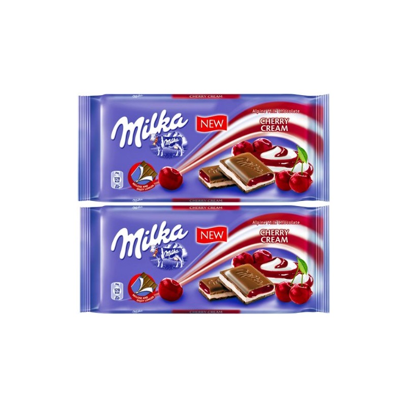 2 Pcs Milka Alpine Milk Chocolate Bars Vanilla Cherry Cream