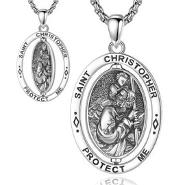 AB Viking Crafts 925 Silver Pendant Medal Saint Christopher (Central Part Rotatable) with Wax Collar 925 Silver Clasp in Jewellery Box | Martyr Protection Traveller, Sterling Silver