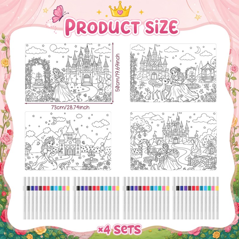 4 Set Coloring Pillowcase with Marker Craft Kit,Princess