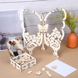 Wedding Guest Book Alternative, Wooden Butterfly Wedding Sign in Book for Guest Book Wedding Reception Birthday, Guestbook for Wedding Books for Guests to Sign with 60 Butterflies and 1 Marker Pen