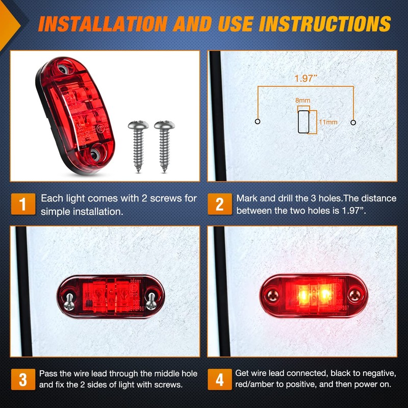Nilight 2.5Inch Oval Side Marker Light 10PCS Red 2 Diode