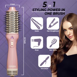 Professional Salon Blowout Dryer Brush, Ceramic & Ionic Blow Dryer Styling, Oval One-Step Hair Volumizer, Anti-Frizz Straightening for All Hair Types (Rose Gold/Gold)