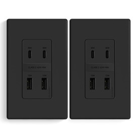 ELEGRP 42W Fast Charge & Power Delivery 4-Port USB Wall Outlet, UL/CUL Listed, 2 Pack, Matte Black