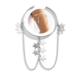 Bethynas Punk Chain Tassel Upper Arm Cuff Cute Butterfly Disc Shell Star Coin Leaf Charm Pendant Arm Bracelet Bangle Open Greek Armlet Beach Wedding Prom Party Accessories for Women(Silver star)