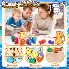 ZHHGOO Magnetic Fishing Game Wooden Toy, Wooden Fishing Game for Children, Montessori Toy from 2-5 Years, Educational Toy, Motor Skills Toy, Fishing Game, Magnetic Toy, Children's Toy 2 Years