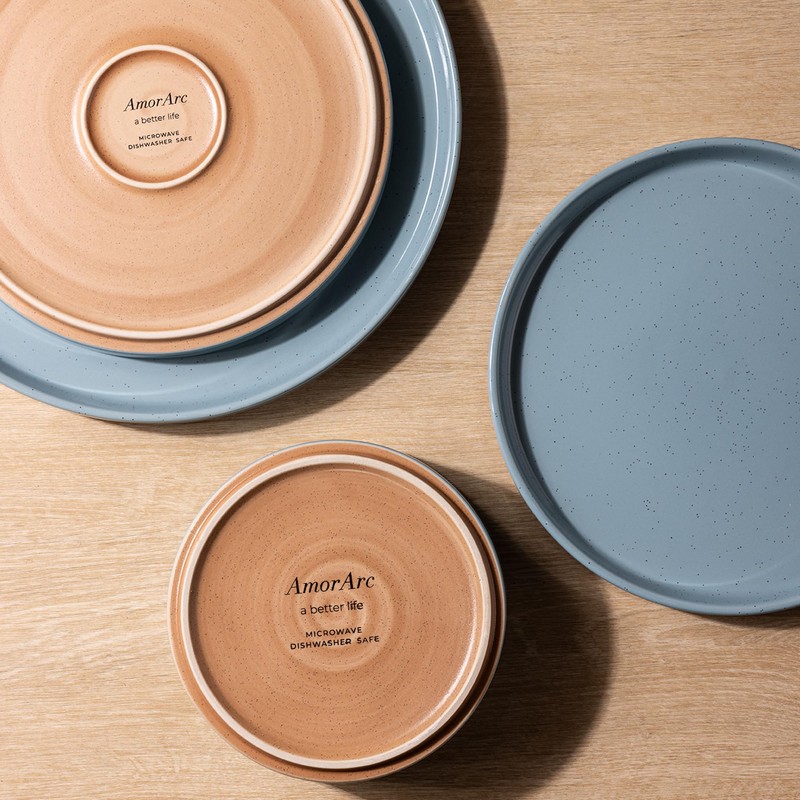 AmorArc Ceramic Dinnerware Set for 4 | Speckled Stoneware Plates