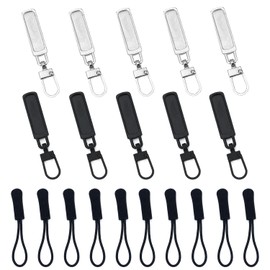 Zip Zipper, Pack of 10 Replacement Parts Zip Zipper, Metal Zipper Pull, Removable Metal Zipper Pull, Zip Replacement, for Purse, with 10 Pieces Black Drawstring
