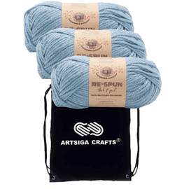 Lion Brand Re Spun Thick & Quick Faded Denim 843-106 (3-Skeins - Same Dye Lot) Weight S Bulky #6 Polyester Yarn for Crocheting and Knitting with Project Bag