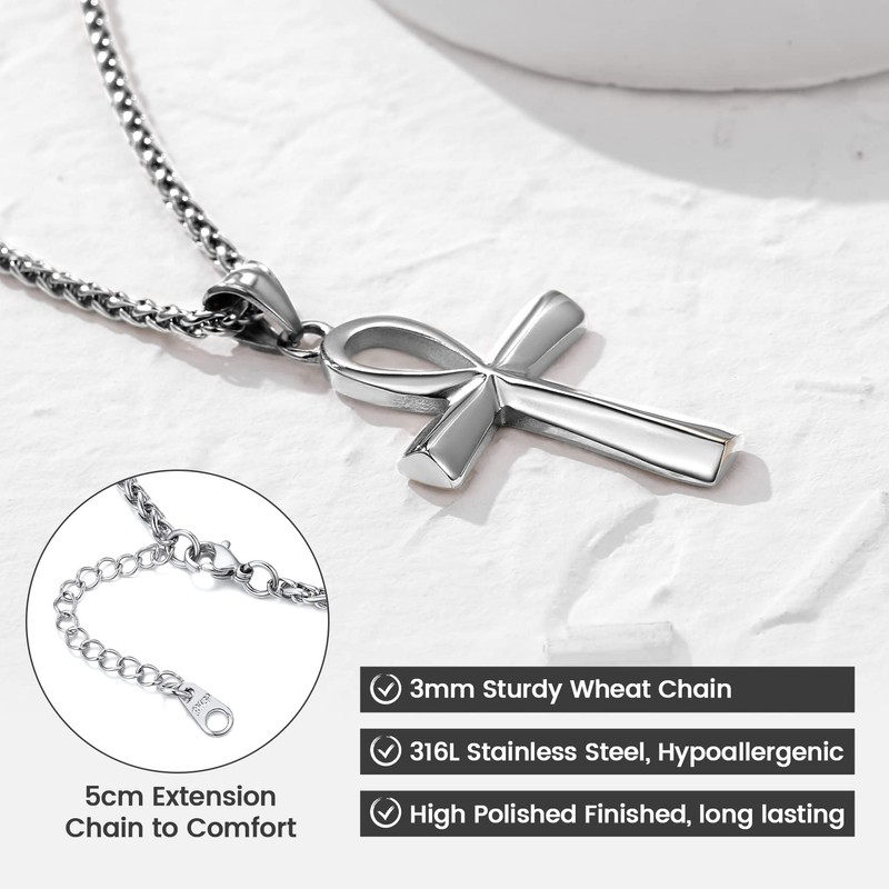 Polished Plain Egyptian Ankh Cross Religious Pendant Necklace Talisman Jewelry