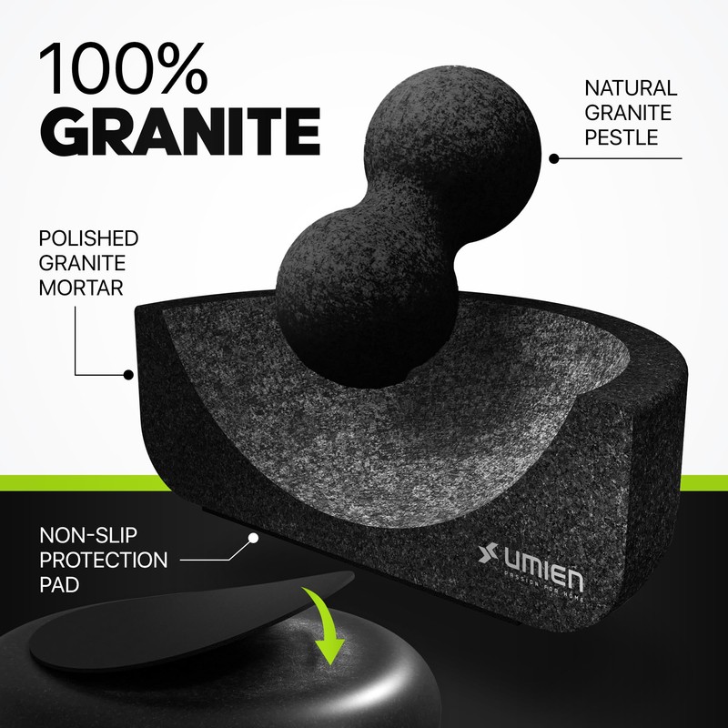 Umien™ Granite Mortar and Pestle Set - 100% Granite -