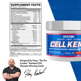 Evogen Cell K.E.M. PR V.2 Reformulated- Post Workout Recovery Powder & Muscle Builder | Creatine Monohydrate, BCAA Powder, EAAs | Recovery, Strength & Fullness | Raspberry Lemonade | 30 Servings