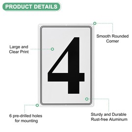 M METERXITY Aluminum Number Sign 4, 11.8 Inch House Numbers and Metal Letters, Parking Spot Letter Signs, Metal Letter Wall Decor for Garden/Door/Mailbox [Black Text On White]