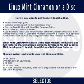 SELECTOS Linux Mint 22 Wilma Cinnamon CD Edition Bootable DISC Linux OS x86 64bit