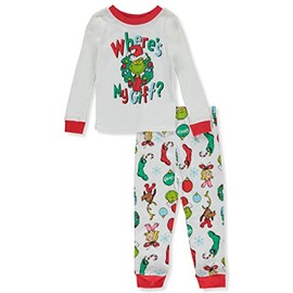 Komar Kids Boys' Dr. Seuss The Grinch Where's My Gift Cotton Toddler Pajamas (2T) White (K229666SE2T)