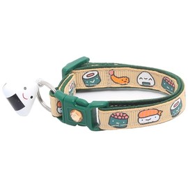Sushi Cat Collar with Onigiri Bell | Adjustable Large Size or Kitten Collar | Safety Breakaway Collarr (Small(10lbs & Less), Ginger)