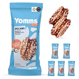 Yomms Coco Twist Pecans – Sweet Coconut & Crunchy Pecan Snack | Lightly Sweetened, Roasted Nuts | Great for Snacking, Salads, Desserts & Trail Mix | 1.3oz - Pack of 6