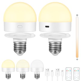 Ufanore Focos LED E26, Paquete de 2 Bombillas Recargables y Regulables con Control Remoto, 3 Temperaturas de Color, 4 Temporizadores, Bombilla Focos Magnética Desmontable con Pilas
