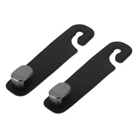 Partuto 2 Pcs Universal Car Seat Headrest Hook for Most Car, SUV, Truck Car Seat Back Organizer Hooks Sturdy Faux Leather Metal Black 6.93"x1.77"