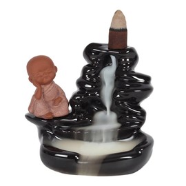 Enchanting Black Ceramic Buddhah Waterfall Backflow Incense Burner - 8.5cm x 9.3cm (1 Pc.) - Unique & Eye-Catching Design - Enhance Relaxation & Meditation - Ideal for Artistic Home Decor