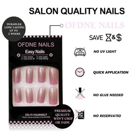 Chrome Press on Nails Short Square OFDNE Ombre Fake Nails Brown & White False Nails Full Cover Glossy Glue on Nails Stick on Nails Acrylic Nails for Women Girls 24 Pcs