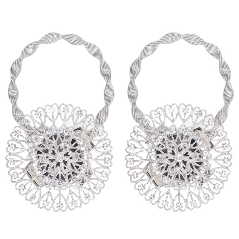 2Pcs Magnetic Curtain Tiebacks Stainless Steel Sparkling Crystal Flower Curtain