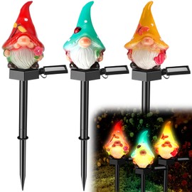 VIHOSE 3 Pack Solar Powered Gnome Garden Pathway Lights Powered Garden Decor Gnome Statues Lights with Stake for Home Outside Yard Lawn Patio Mom Grandma Gifts