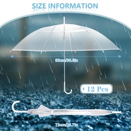 Clear Umbrella Wedding Bulk with J Hook Handle Auto Open Clear Dome Umbrella Windproof for Outdoor Events, Wedding Supplies, Birthday, Outdoor Interactive, Photography (Clear-12pcs)
