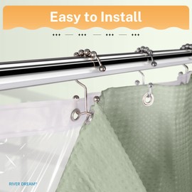 River Dream 3 in 1 Shower Curtain Set, Waffle Fabric Shower Curtain and Waterproof Clear Liner Set with Double Sided Metal Hooks, Sage Green, 72" W*72" H