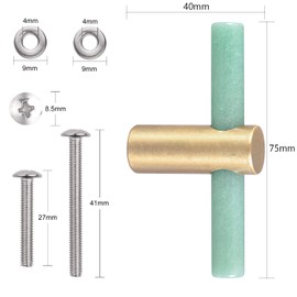 mookaitedecor Set of 4 Green Aventurine Crystal Wand Drawer Knobs and Pulls Stone Cabinet Knobs Brass Handles for Kitchen Dresser Door Decor