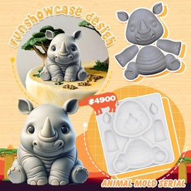 FUNSHOWCASE Fondant Molds Rhinoceros Safari - Decoración para tarta de animales, 3 pulgadas de alto