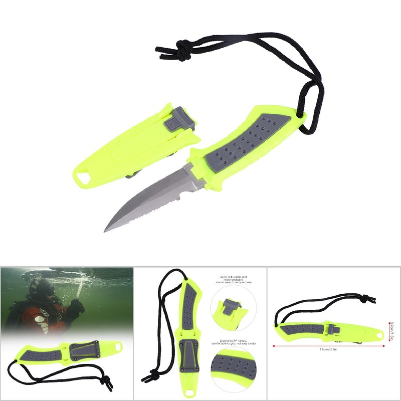 KEEP DIVING Stainless Steel Professional Scuba Fixed Blade Knife Yellow