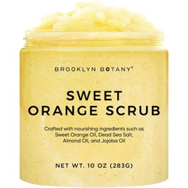 Brooklyn Botany Sweet Orange - Exfoliante corporal hidratante y exfoliante para el cuerpo, cara, manos, pies, combate las estrías, líneas finas, arrugas, gran regalo para mujeres y hombres, 10 onzas